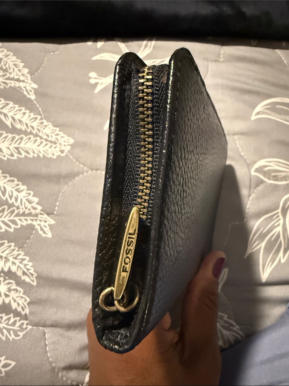 Fossil Black Pebbled Leather Zip-Around Wallet with Gold Accent - Picture 5 of 8